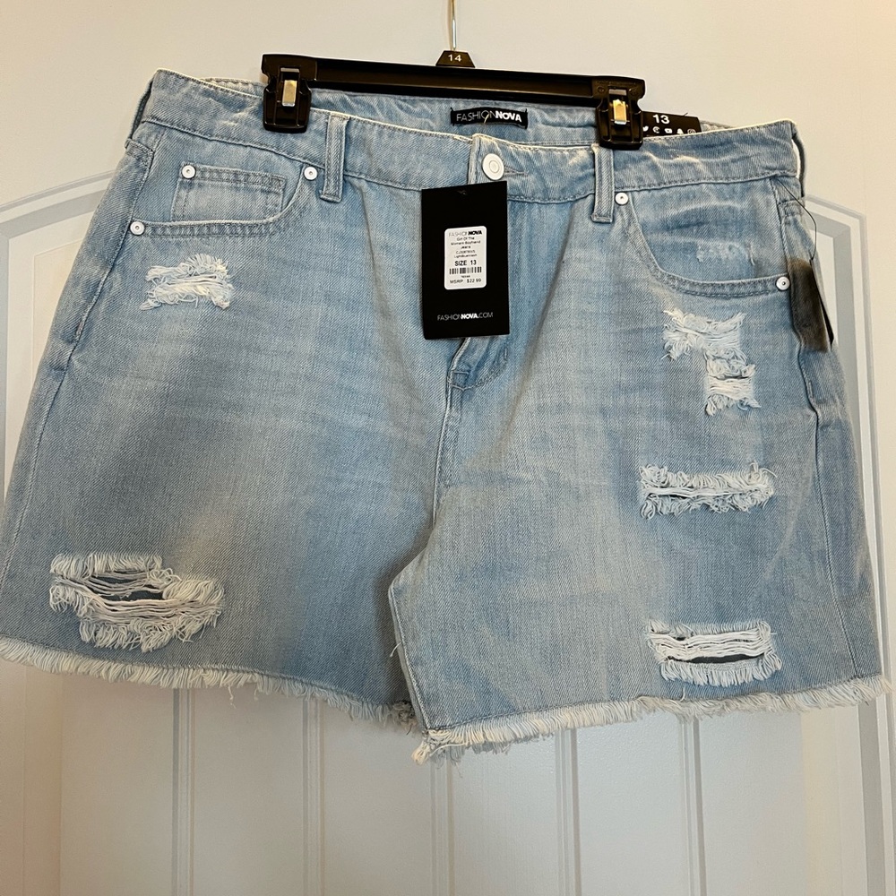 Light wash, boyfriend style jean shorts